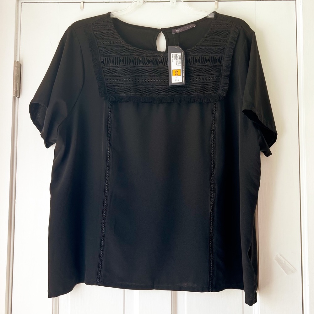 NWT M&S Collection (UK Size 24/US size 20) Black Blouse with Lace Details